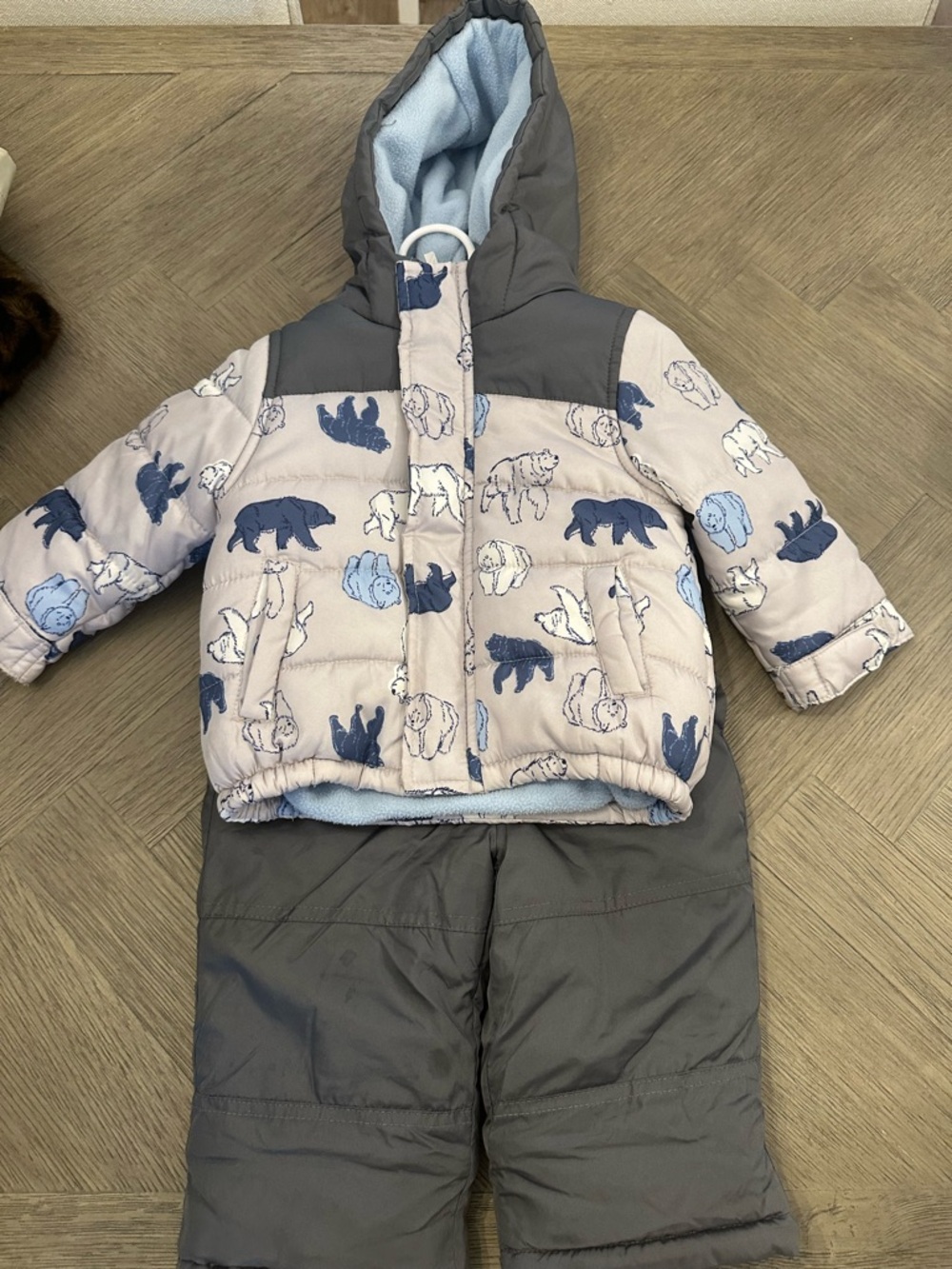 Carter's Light Blue and Gray Polar Bear Print Puffer Jacket and Snowpants